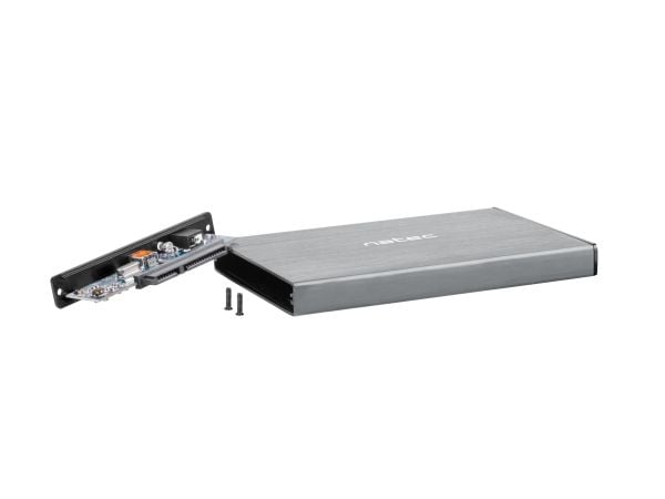 NATEC Rhino GO, HDD-/SSD-kotelo, 2.5", Serial ATA III, 6 Gbit/s, USB-liitettävyys, Harmaa