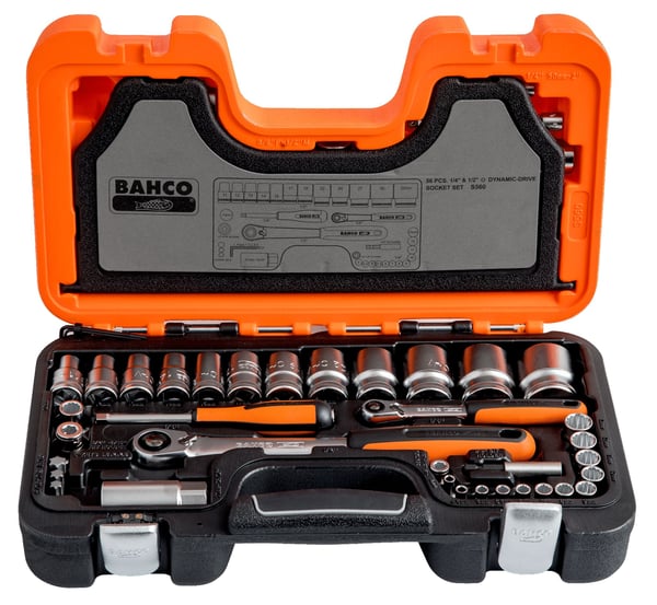 BAHCO S560 hylsysarja, 1/4" ja 1/2" vääntiöillä, 56 osaa