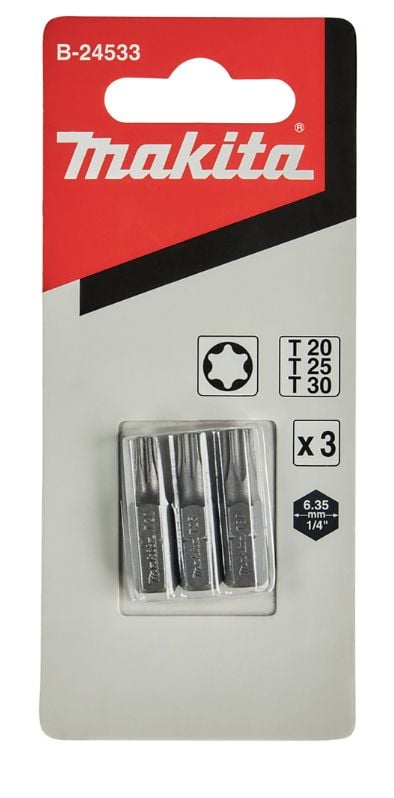 Makita B-24533, 3 kpl, Risti, 1/4", T20, T25, T30, 25 mm