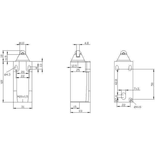 Siemens 3SE52320BD03 3SE5232-0BD03 Pysäytyskosketin 6 A Rullakiristin, muovirulla IP65 1 kpl