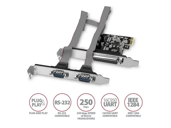 AXAGON PCEA-PSN PCIe-ohjainkortti 2x RS-232 1x rinnakkaisportti 250 kbps