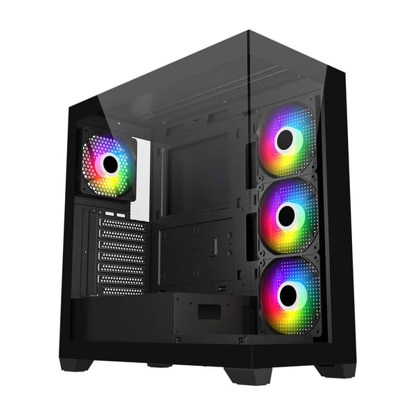 FSP M340 - Mid tower - ATX - genomskinlig sidopanel (härdat glas) - ingen strömförsörjning (ATX) - svart - USB/ljud