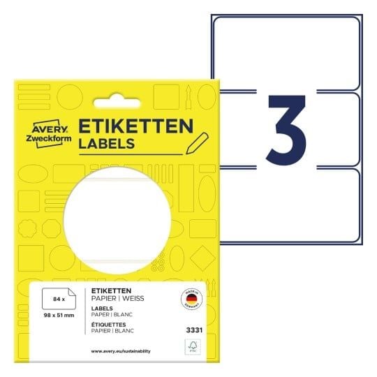 Avery Multi-Purpose Labels 3331 - Självhäftande - vit - 51 x 98 mm 84 stk etiketter Avery Multi-Purpose Labels 3331 - Självhäftande - vit - 51 x 98 mm 84 stk etiketter
