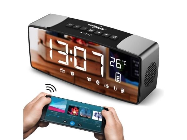 GreenBlue 62917 GB200 kelloradio Bluetooth 4.2 FM 6 W, musta/harmaa