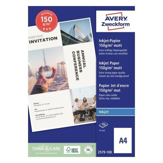 Avery Zweckform Superior Inkjet Paper 2579-100 - Matt - hvit - A4 (210 x 297 mm) - 150 g/m² - 100 ark papir