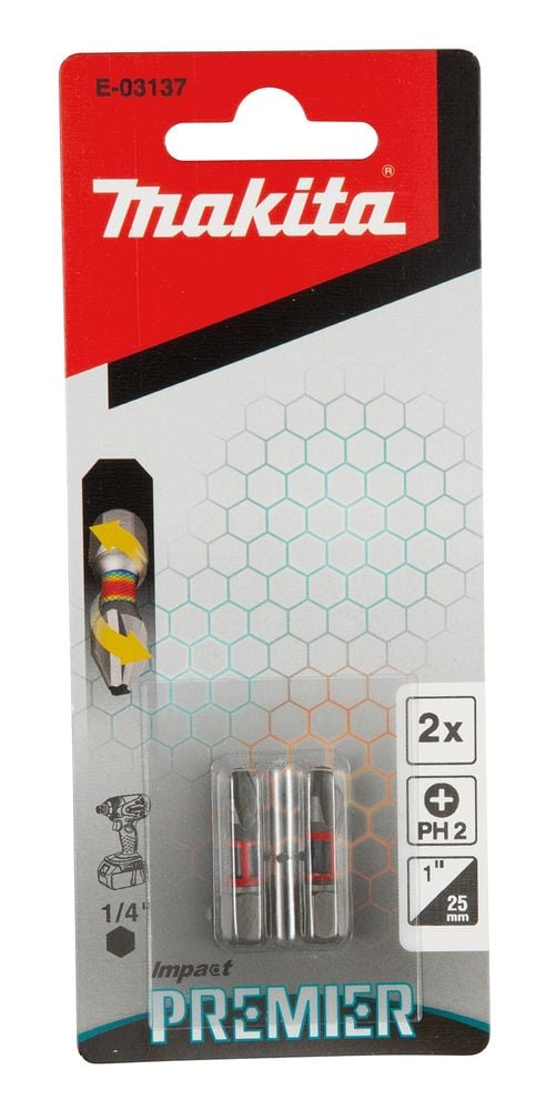Makita Impact Premier - Skruvmejselhuvud - 2 delar - phillips - PH2 - hexagonalt - längd: 25 mm