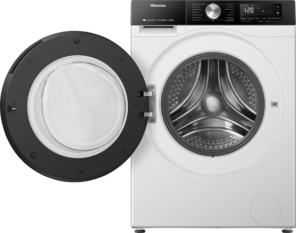Hisense WD3S8043BW3, Edestä täytettävä, Vapaasti seisova, Valkoinen, Vasen, Harmaa, Painikkeet, Rotaatio