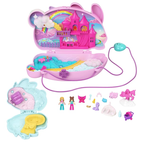 Polly Pocket 2-in-1 Bunny Fun Compact, käsilaukkupakkaus, jossa 2 nukkea ja 12 tarviketta, kuten lemmikkejä, Pieni nukke, 4 vuosi/vuosia, Poika/tyt...