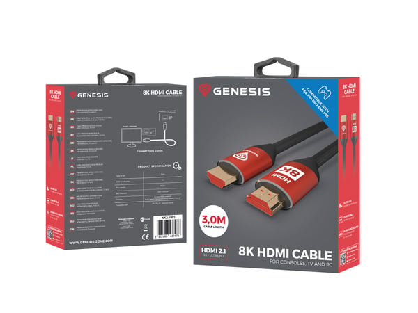 GENESIS HDMI-kabel 3 m 8k PS5, 3 m, HDMI typ A (standard), HDMI typ A (standard), 48 Gbit/s, svart, röd