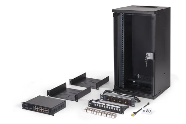 Digitus DN-49105-SET, Seinään asennettava laitekehikko, 12U, 60 kg, Näppäinlukko, Kotelon kiskot, Tehostunut kaapelinhallinta