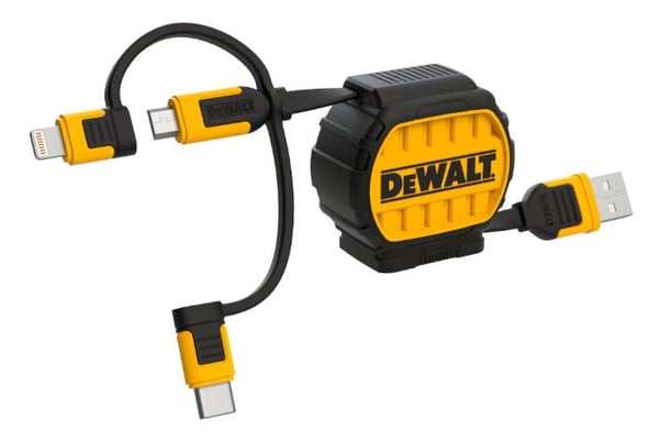 DeWalt-kaapeli 3-in-1 USB-C:hen, salama/Mikro-USB sisäänvedettävä, jopa 1 m.