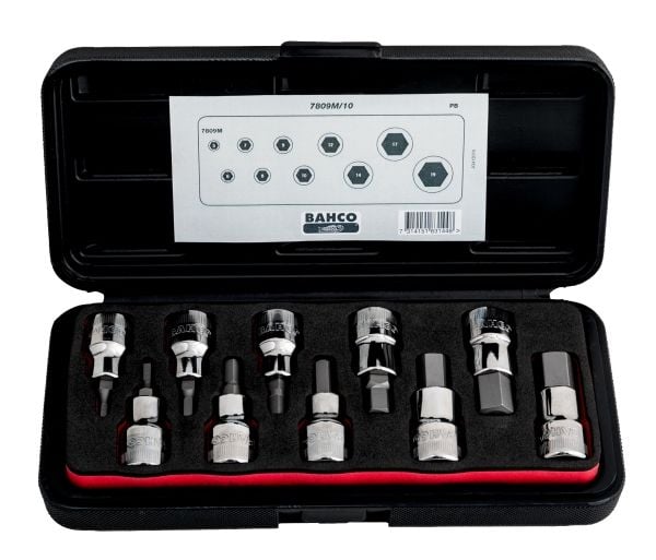 Bahco 7809M/10 Unbrako-hylsysarja 1/2" vääntiö 5–19 mm, 10 hylsyä