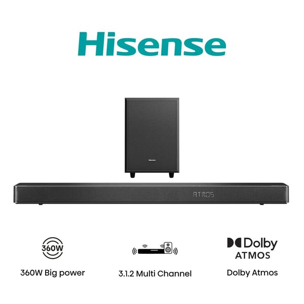 Hisense AX3120G - Lydplankesystem - 3.1.2-kanal - trådløs - Bluetooth - svart