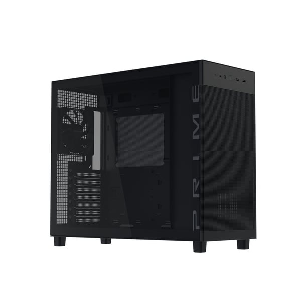 ASUS Prime AP303 - ATX-hölje - micro ATX - genomskinlig sidopanel (härdat glas) - ingen strömförsörjning - svart - USB/ljud
