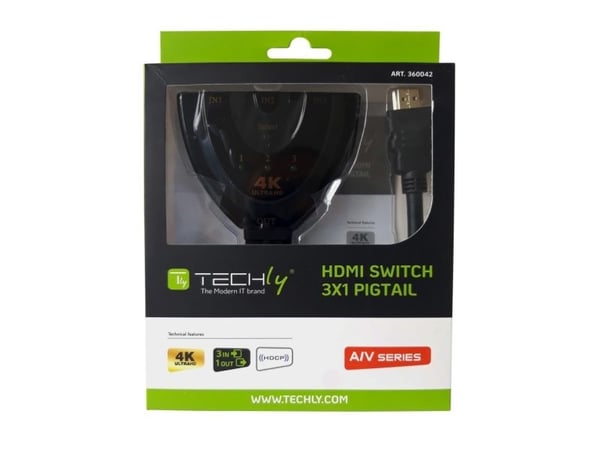 Techly IDATA HDMI-3F30, HDMI, 1.4b, Sort, 30 Hz, 2160p, 3,4 Gbit/sek.