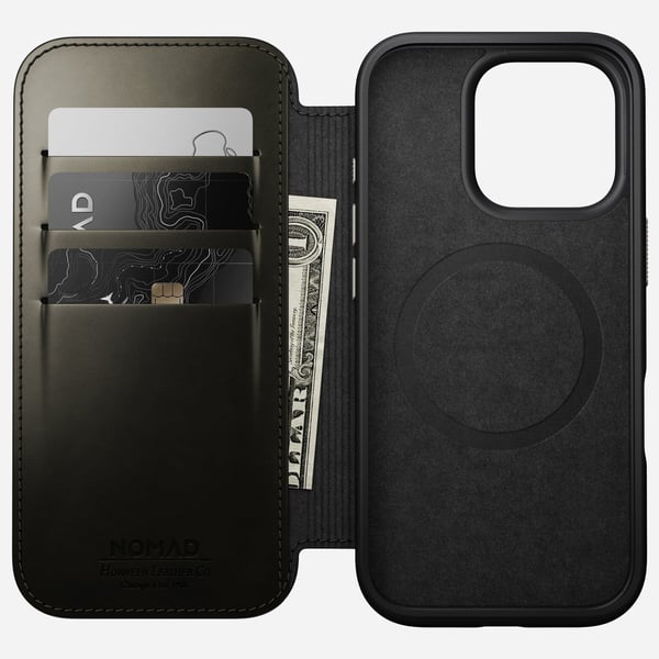 Nomad Modern Leather Folio, Etui, Apple, iPhone 16 Pro, 16 cm (6.3"), Grønn