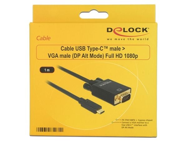 Delock - Extern videoadapter - ITE IT6516BFN - USB-C - D-Sub - svart - detaljhandel