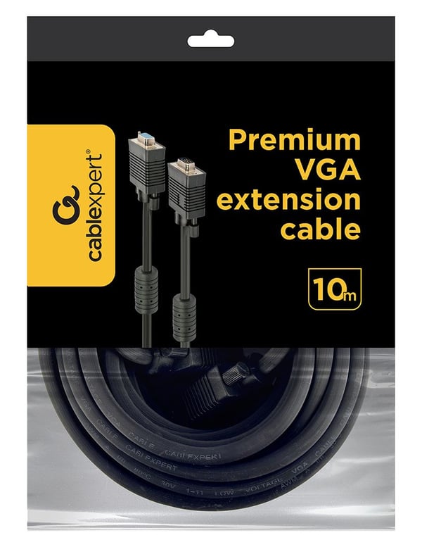 Gembird Premium CC-PPVGAX-10M-B - VGA-forlengelseskabel - HD-15 (VGA) (hunn) til HD-15 (VGA) (hann) - 10 m - formstøpt, tommelskruer - svart