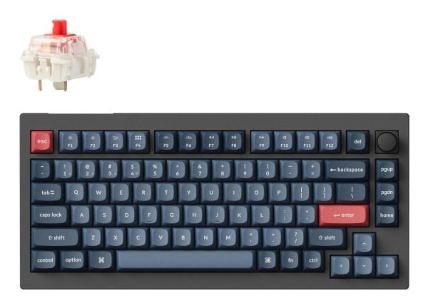 Keychron V1 Max - Tastatur - QMK/VIA, tilpasset mekanisk - 75% - compact - med knott - bakgrunnsbelyst - trådløs - USB-C, Bluetooth 5.1, 2.4 GHz - ...