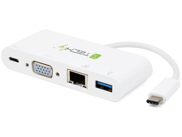 Techly IADAP USB31-DOCK2, USB C, Valkoinen, RJ-45, USB 3.2 Gen 1 (3.1 Gen 1) Type-A, USB 3.2 Gen 1 (3.1 Gen 1) Type-C, VGA, CE, RoHS, 1920 x 1200 p...