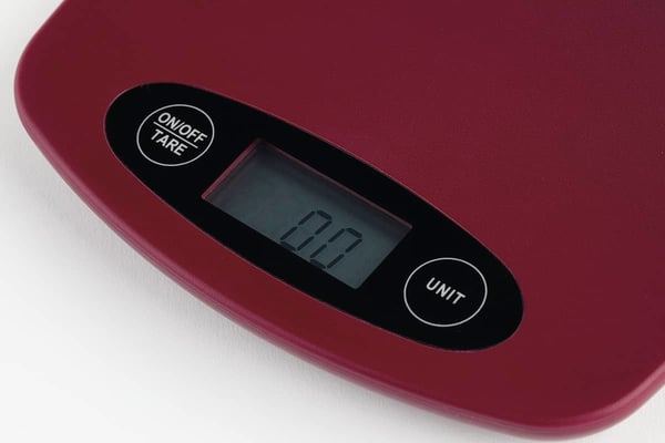 JATA HBAL1203, Sähkökeittiövaaka, 5 kg, 1 g, Bordeaux, Pöytämalli, Suorakulmio