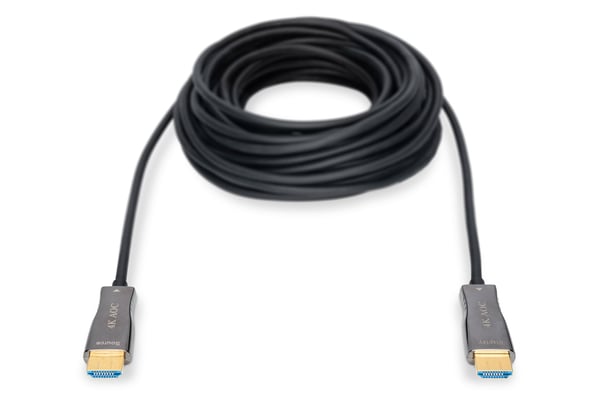 DIGITUS - Premium High Speed - HDMI-kabel med Ethernet - HDMI hann til HDMI hann - 20 m - dobbeltisolert - svart - 4K-støtte, aktiv optisk hybridkabel