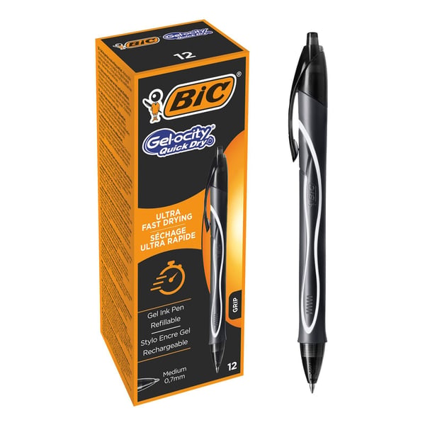 BIC Gel-ocity QuickDry - Kulepenn - sort - gelblank - 0,7 mm - medium - (12 stk.)