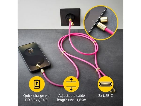 Intenso Handykette als Lade- + Datenkabel USB-C bis 1,65m neon pink, 1,65 m, USB C, USB C, Rosa