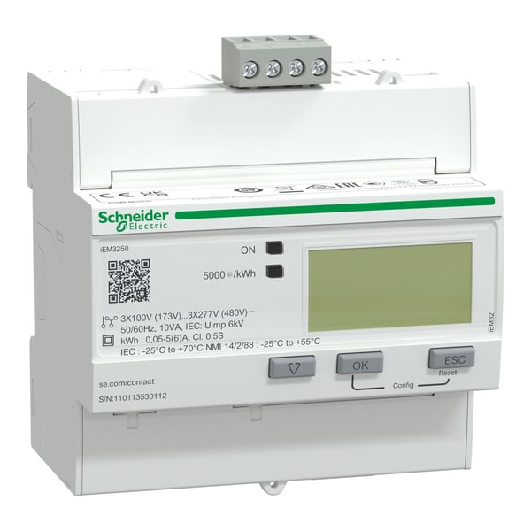 Schneider Electric iEM3250, Elektroninen, Teollinen, Reactive power, Jännite, Valkoinen, A, kWh, Screw terminals