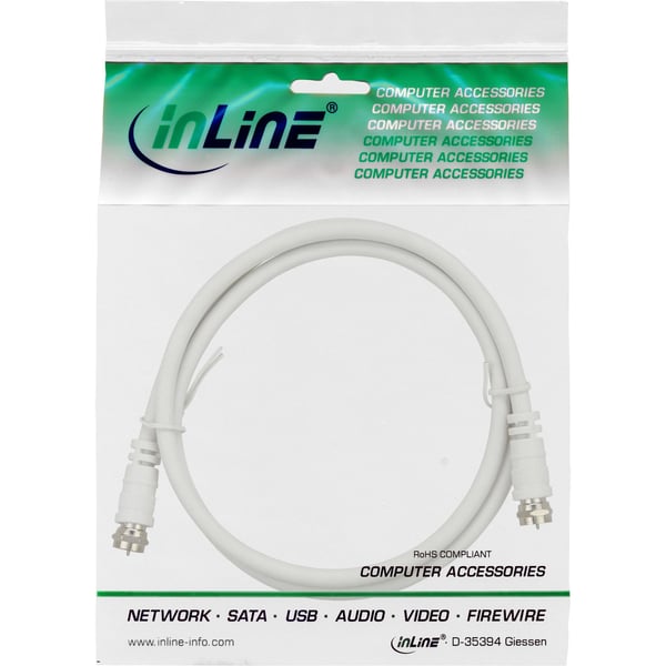 På linje? SAT-tilkoblingskabel, 2x skjermet, 2x F-kontakt, >75dB, hvit, 2m (69302)