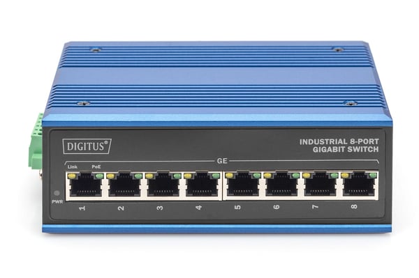 DIGITUS Industrial - Switch - ikke-styrt - 8 x 10/100/1000Base-TX (PoE+) - stasjonær, DIN-skinnemonterbar - PoE+