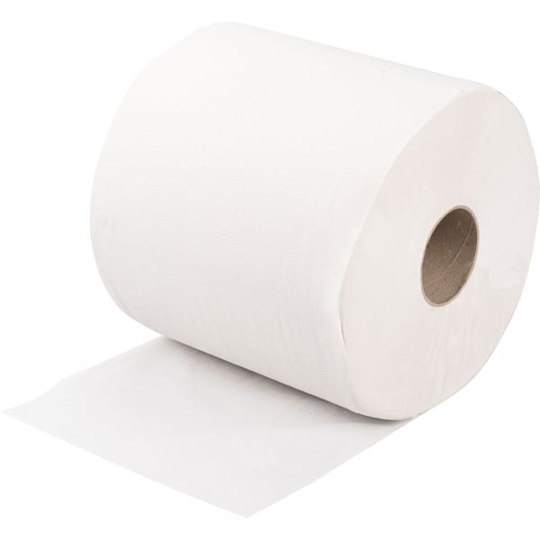Verkstadsrulle, ABENA Care-Ness Basic, 1-lagers, 450m x 23,6cm, Ø25cm, vit, återvunnet papper - (2 rullar per kartong)