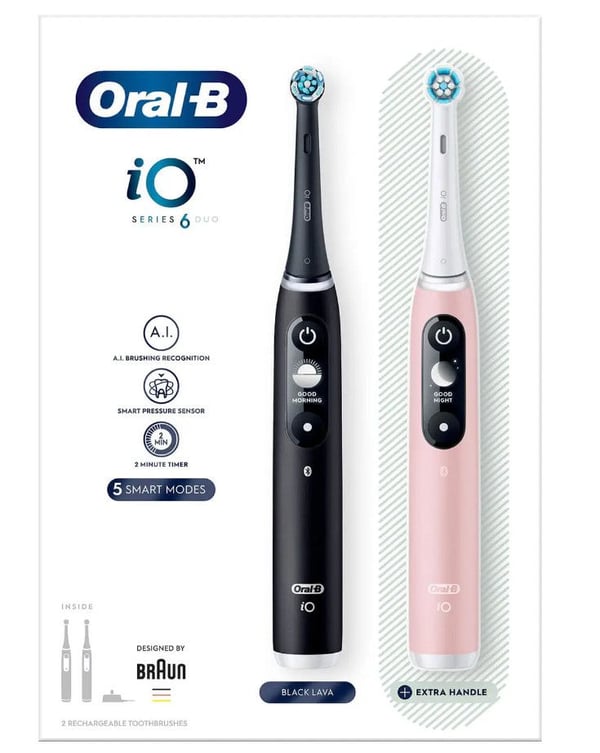 Oral-B iO Series 6 elektriske tannbørster, svart og rosa, 2-pk