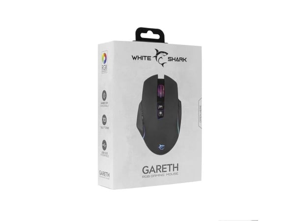 Gamingmus White Shark Gareth Black med RGB-belysning
