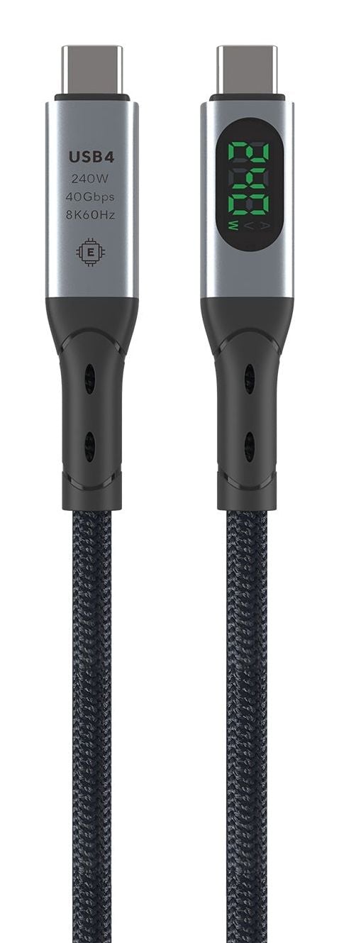 4smarts 541438, 1,5 m, USB C, USB C, USB4 Gen 2x2, 40 Gbit/s, Musta, Harmaa