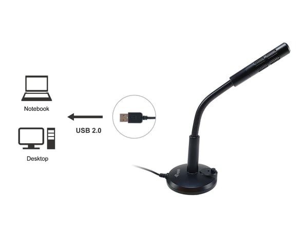 Equip 245340, Bordmikrofon, -47 dB, 100 - 16000 Hz, 2200 O, Koblet med ledninger (ikke trådløs), USB