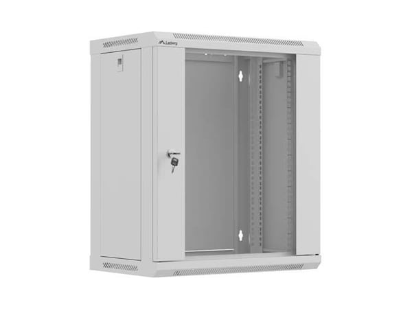 Lanberg WF03 Series - Skåp - 540 x 350, platt paket, med glasdörr - väggmontering - grå, RAL7035 - 12U - 19"