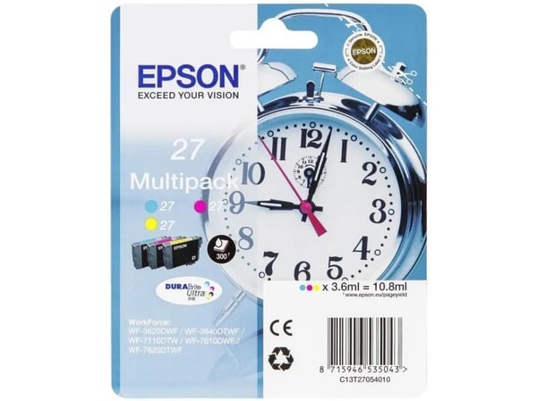 Epson 27 Multi-Pack - 3-pack - 10.8 ml - gul, cyan, magenta - original - bläckpatron - för WorkForce WF-3620, WF-3640, WF-7110, WF-7210, WF-7610, W...