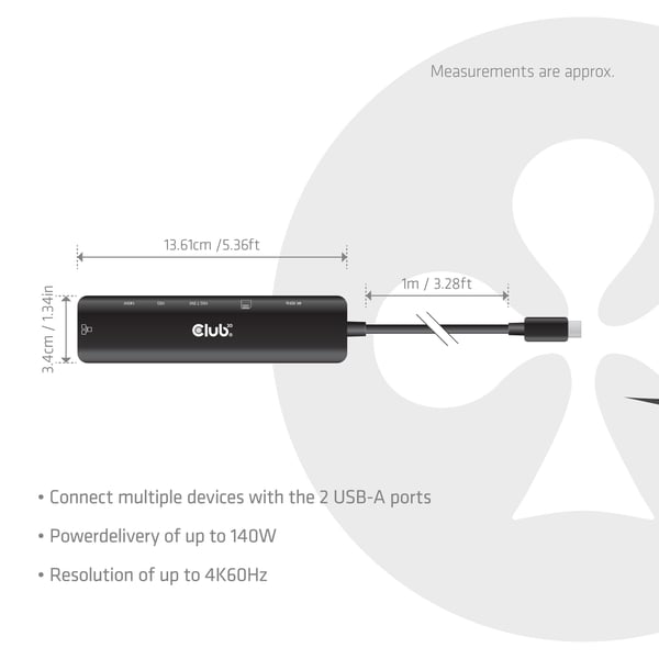 CLUB3D CSV-2555, kablet, 1000 Mbps, svart, 136 mm, 34 mm, 94,5 mm