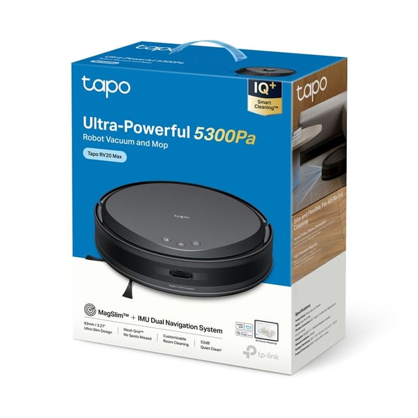 TP-Link Tapo RV20 Max, Utan påse, Svart, Rund, Laddning, 55 dB, 0,3 l