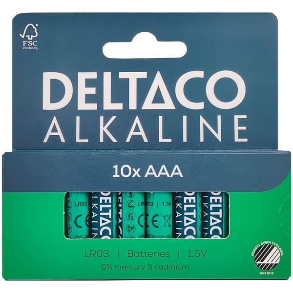 DELTACO - Batteri 10 x AAA / LR03 - Alkalisk - 1300 mAh