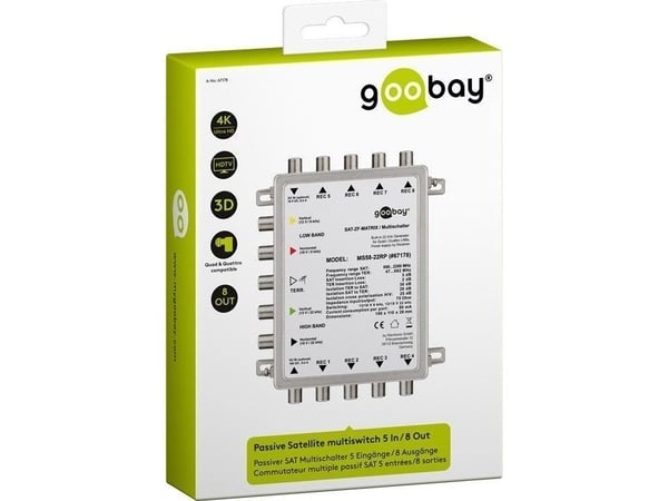 Goobay 67178, 5 lähtöä, 8 tuloa, 3 dB, 2 dB, 75 O, 75 O