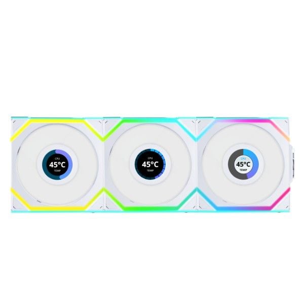 Lian Li UNI FAN SL datorfläkt 120 mm Wireless LCD Reverse, vit, 3-pack