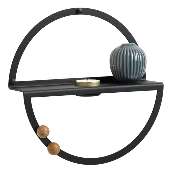 Cirkelhylde med fyrfadsstage i sort metal Ø25 cm (6 x Ø25 cm) sort