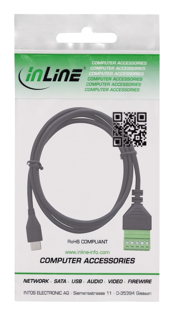 InLine 92504E, Svart, Grön, Hane/Hona, Rak, 26/16, 300 V, 10 mO