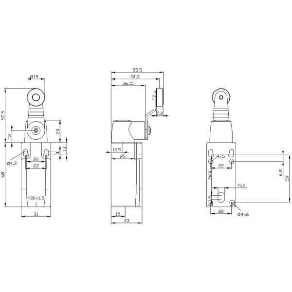 Siemens 3SE5232-0HK15, muovi, IP65, 43 mm, 67 mm, 148 mm, 115 g