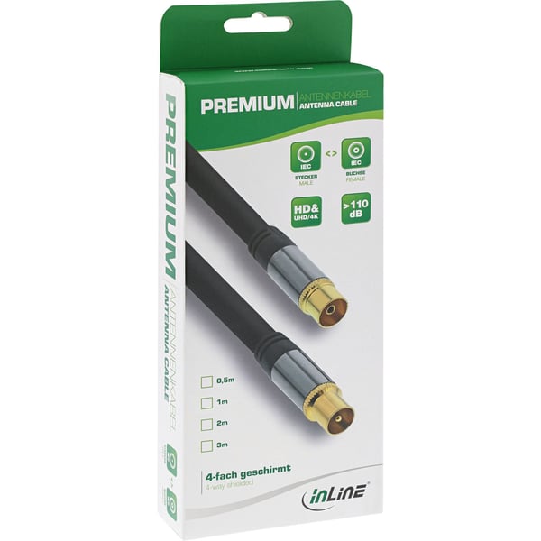 InLine Premium - Antennikaapeli - IEC-liitin (M) IEC-liittimeen (W) - 10,0 m - 4-kerroksinen suojaus - 110 dB - Musta (69210P)