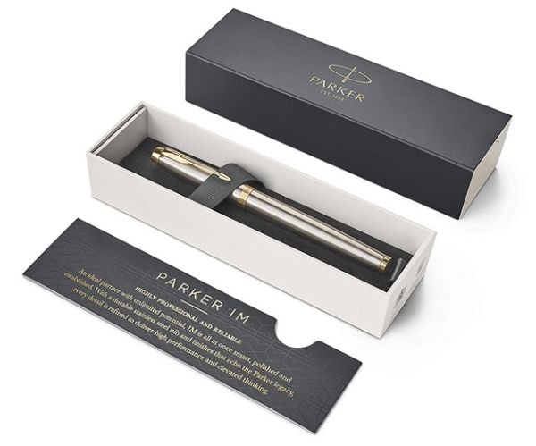 Parker IM, Børstet stål, Fyllesystem med patron, Blå, Aluminium, Messing, Metall, Rund spiss, Rustfritt stål