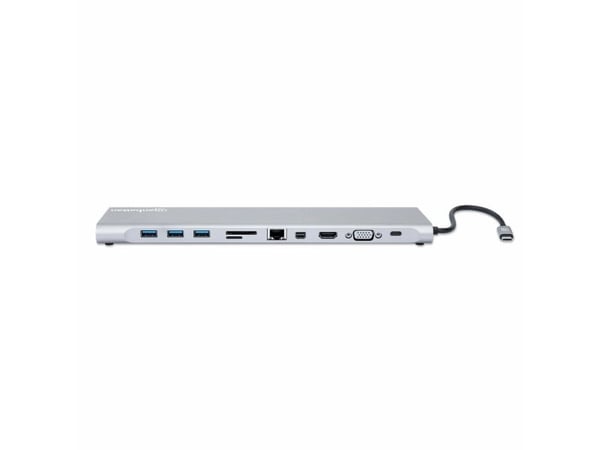 Manhattan 130578, Koblet med ledninger (ikke trådløs), USB 3.2 Gen 1 (3.1 Gen 1) Type-C, 100 W, 10,100,1000 Mbit/s, Aluminium, MicroSD (TransFlash)...