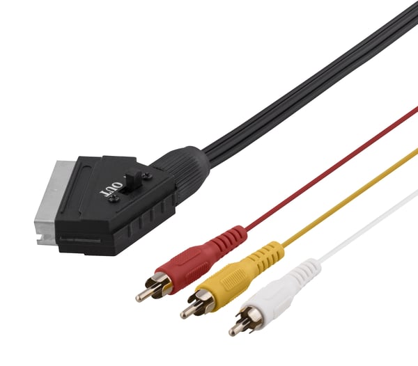 DELTACO - Video/lydkabel - kompositt video - SCART til RCA x 3 hann - 2 m - svart